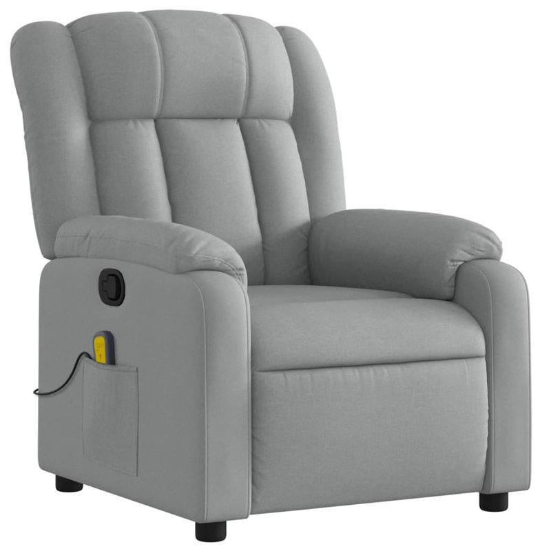 vidaXL Massage Recliner Chair, Adjustable, Light Gray Polyester, Manual