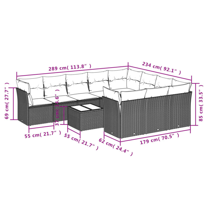 Ensemble de canapé de jardin Vidaxl PE