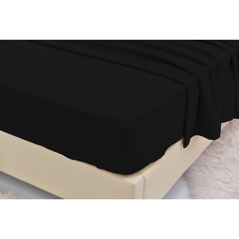 Ensemble de literie en rayonne de bambou, Ensemble de draps pour lit simple TG + un drap-hou, Noir