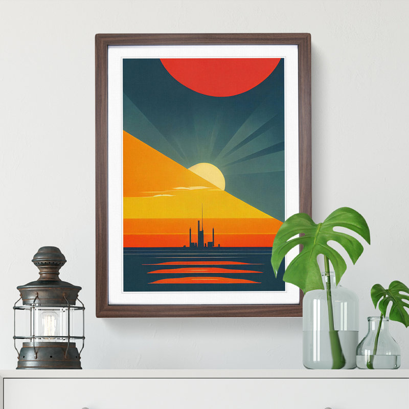 XV1022-4601X The Seductive Sunset Abstract - Single Picture Frame Print, 64cm H x 46cm W, Walnut Framed