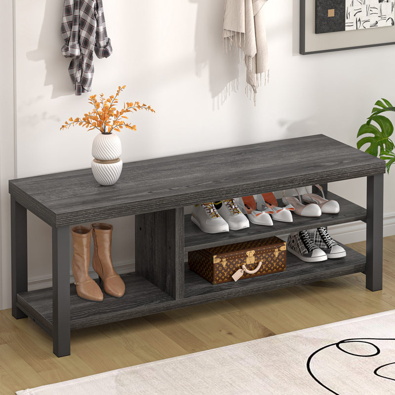 Banc de hall d'entrée 43 "avec rangement pour chaussures Hulstein, gris foncé, L 43,3 po x P 14,2 po x H 18 po, Gris foncé
