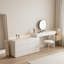 Ensemble coiffeuse moderne avec miroir rond et fauteuil en acrylique, coiffeuse blanche avec 8 tiroirs de rangement