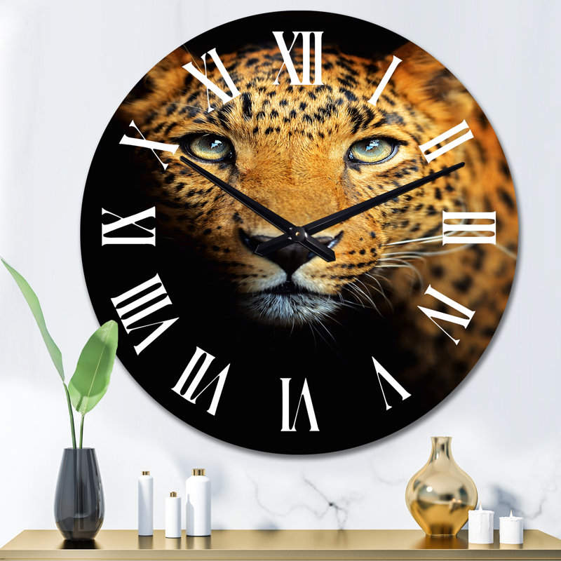 Portrait d'un léopard III - Horloge murale traditionnelle, Grand
