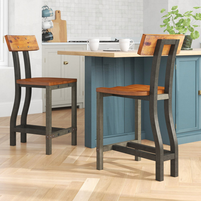 Bar Stools Set with Back,Wood Frame