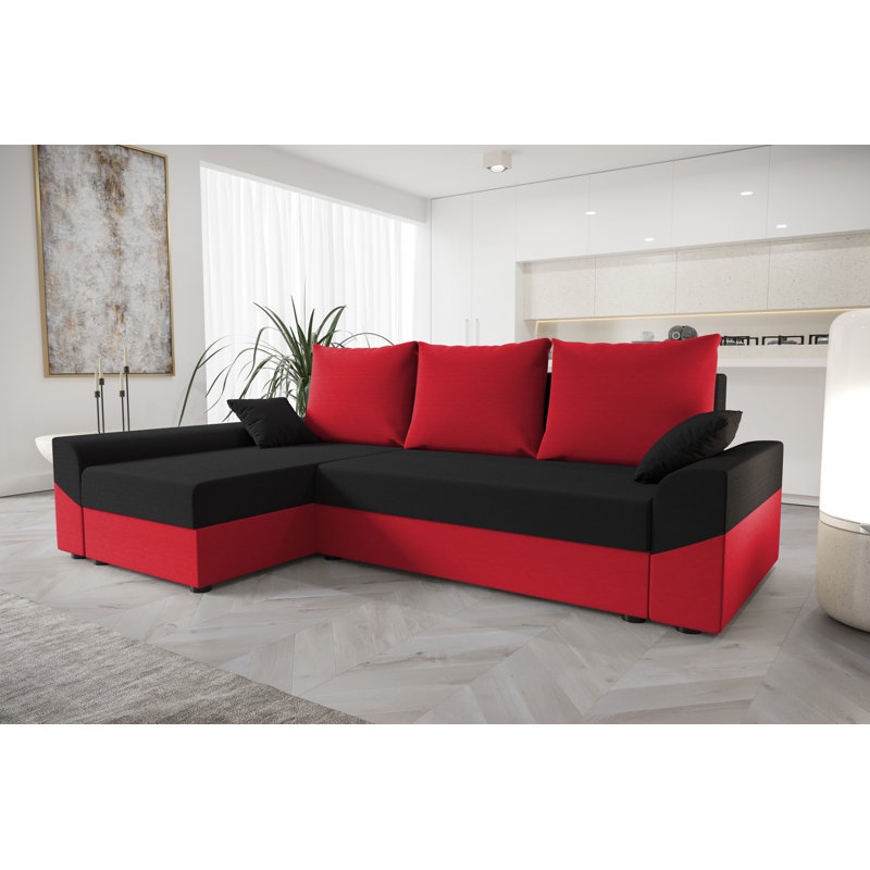Shally 4 Seater Corner Sofa , Left -sided, Black/Red - Sawana14/Sawana13