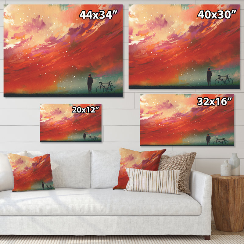 «Video Game Man Bicycling Galatic Storm - Décoration murale moderne en toile, H 16 po x l 32 po x P 1 po, Toile tendue