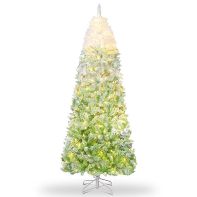 6Ft Snow Flocked Pencil Christmas Tree, Slim Gradient Xmas Tree with Metal Stand, Holiday Decor