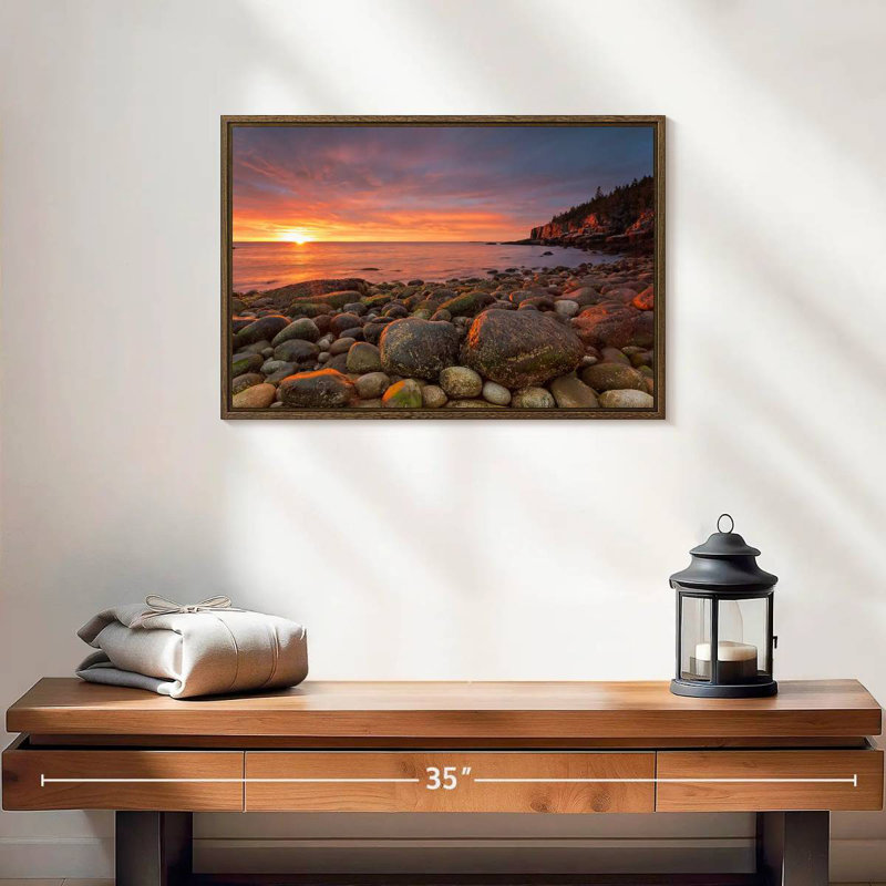 Lever de soleil au parc national d'Acadia, 19 po x 13 po, Cadre flottant noyer