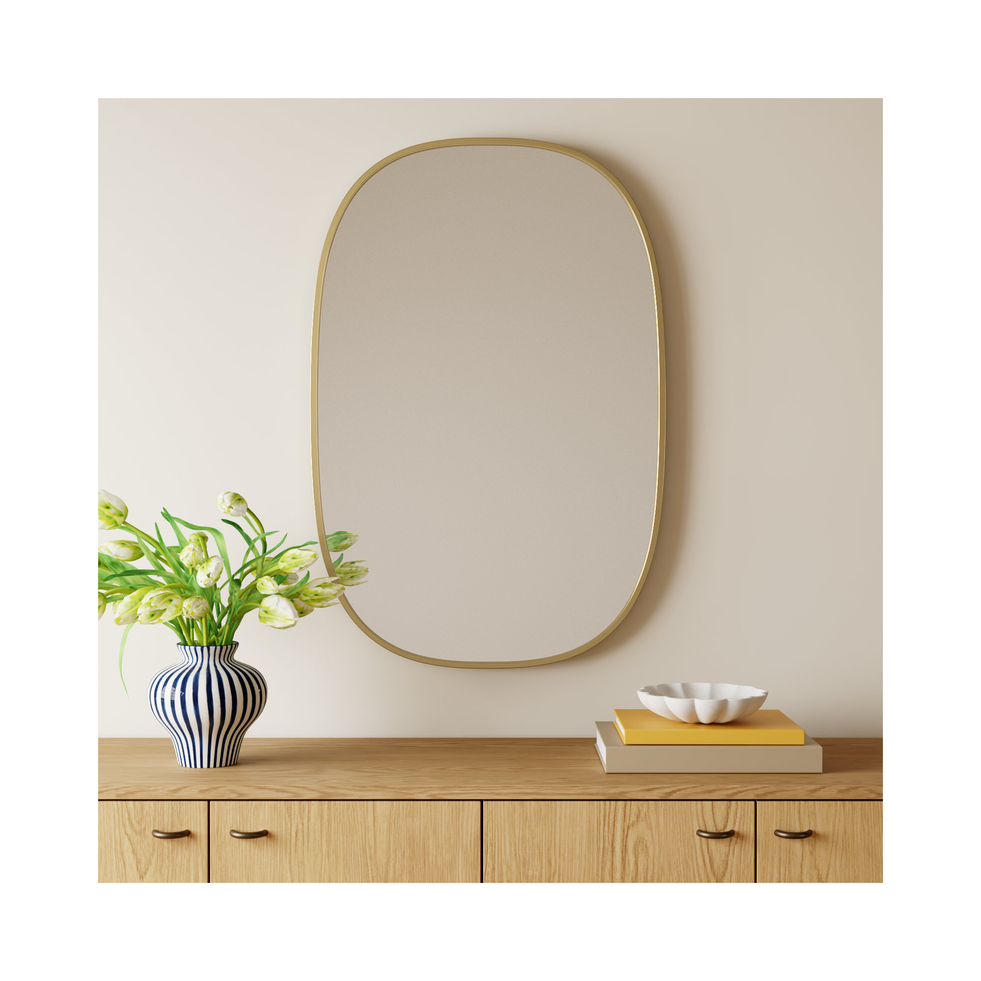 Sabine Metal Curved Oval Wall Mirror, Brass, 40" x 27"