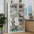 Modern Wide Wood Shelving Unit with 9 Cubby Display, Pegboard, and Drawer, Perfect for Living Room, Kitchen, and Dining Area Storage