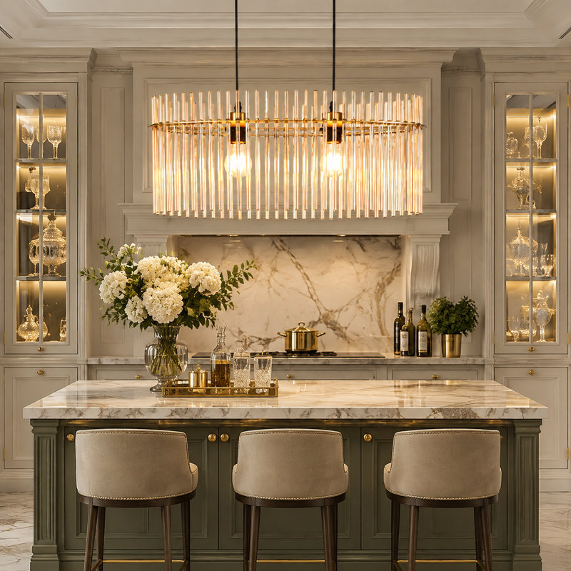 2-Light Glass Kitchen Island Pedant, Gold