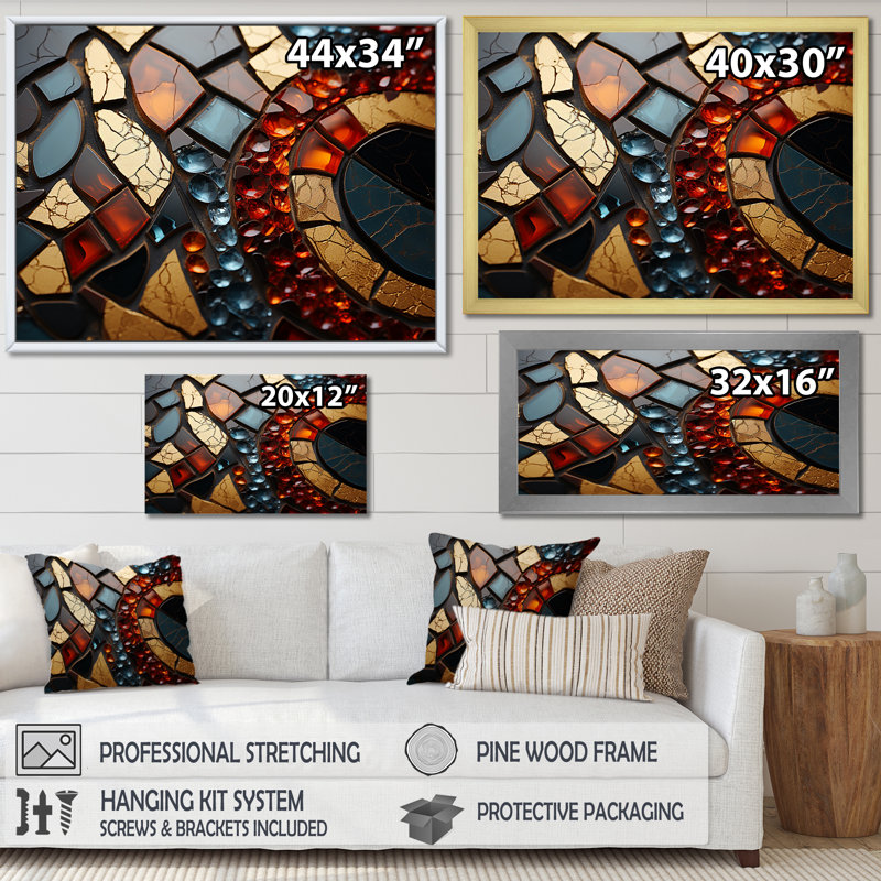 Cubic Mosaic Marble Tiles VI - Décoration murale en marbre, Cadre doré à coins fermés, H 34 po x l 44 po x P 1,5 po