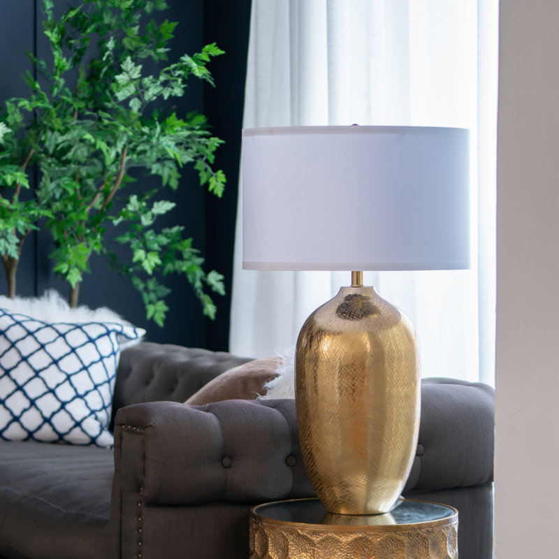 Lampe de table en métal Rafaelia, Doré, H 31 po x l 18 po x P 18 po