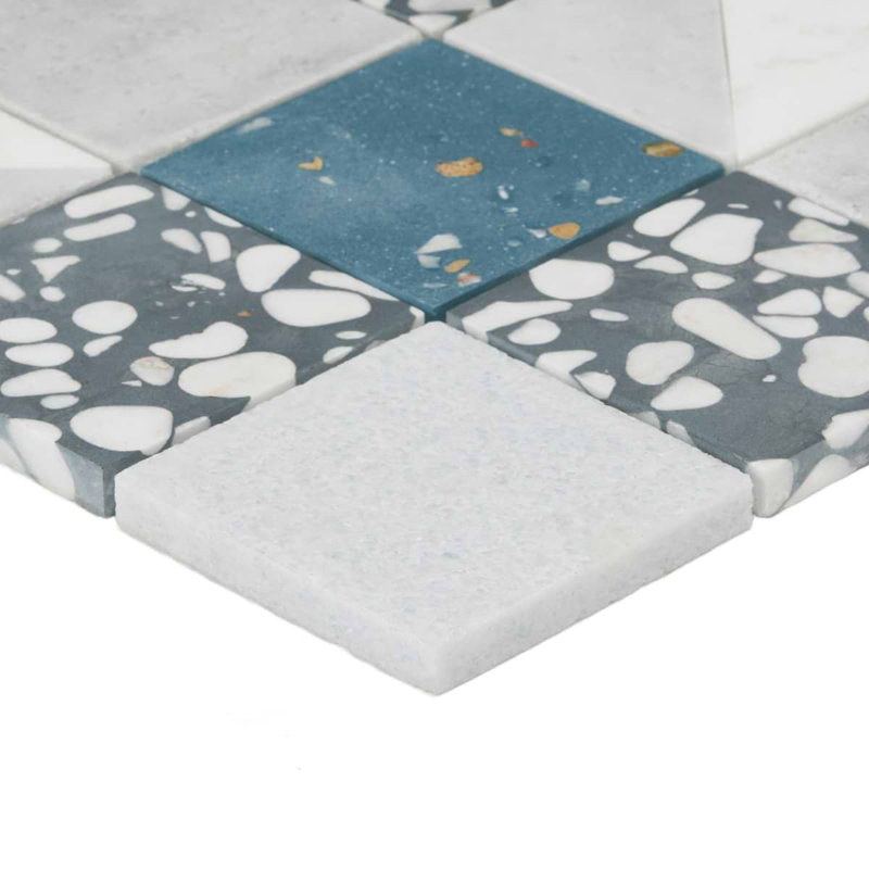Elizabeth Sutton Artem 3x3 Polished and Honed Marble and Terrazzo Mosaic Tile, Starling Blue