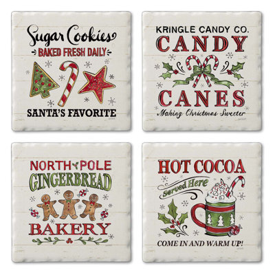 Christmas Treats 4-Pack Tumbled Tile Stone Coasters