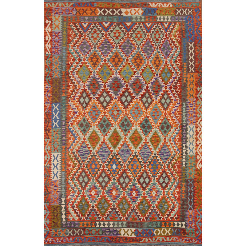 Tapis oriental réversible en laine Kilim 8 x 11