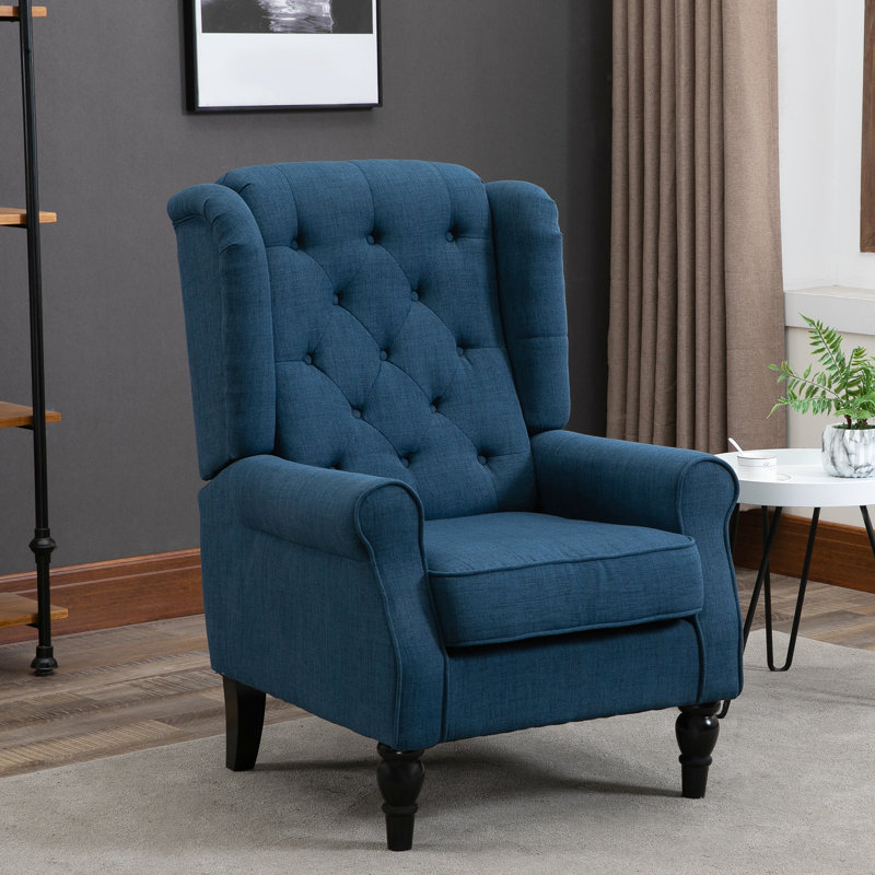 Fauteuil à oreilles haut - bleu, revêtement en tissu doux bleu avec ensemble de ressorts pour plus de confort
