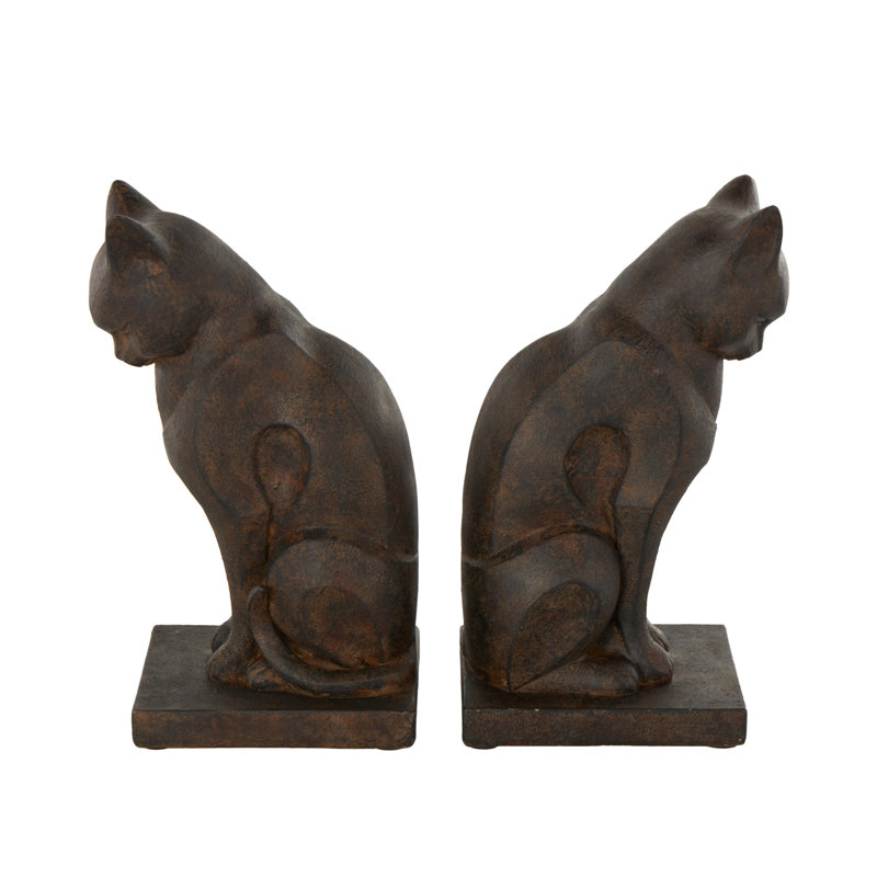 Cole And Grey Resin Frowning Cat Decorative Bookends With Copper Accents