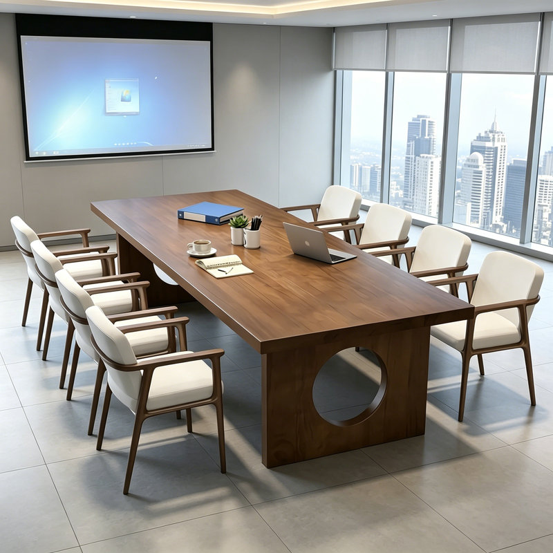 Tables de conférence simples en bois massif brun foncé, 29.5" H x 102.36" L x 47.2" D