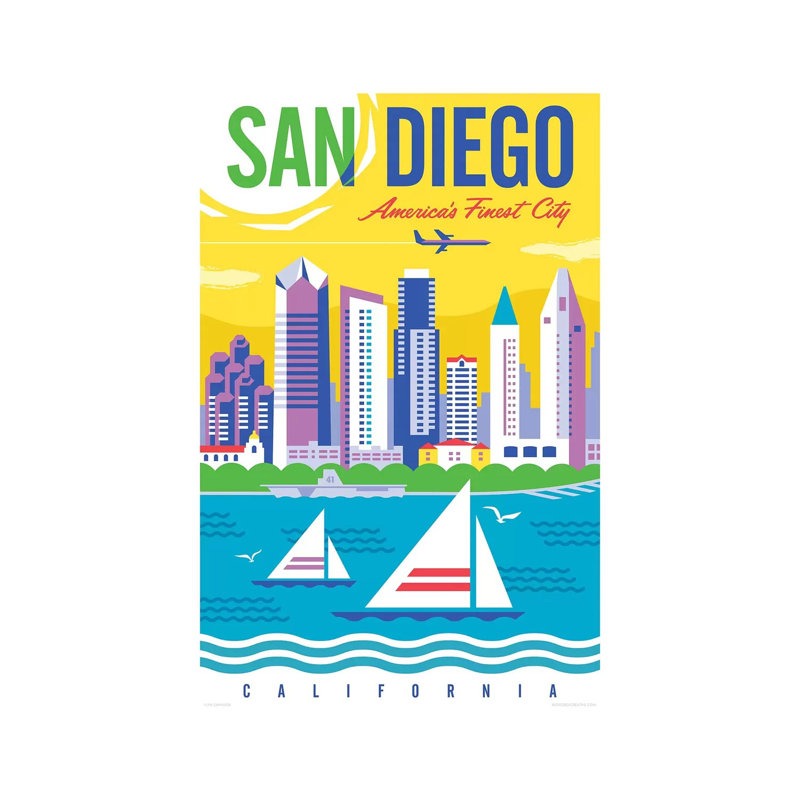Affiche de voyage de San Diego par Jim Zahniser - impression sur toile tendue, H 12 po x l 8 po x P 0,75 po