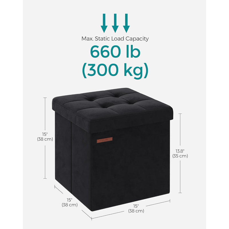 Ruy 38cm Wide Tufted Square Solid Colour Footstool Ottoman with Storage, Black