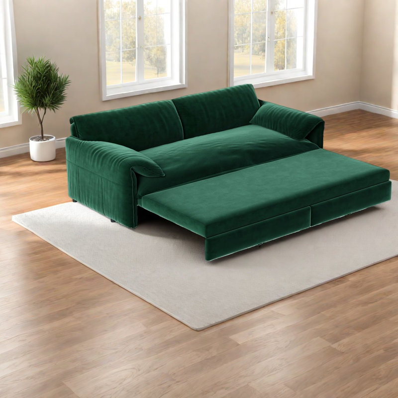 Causeuse-lit extensible en velours vert In 1