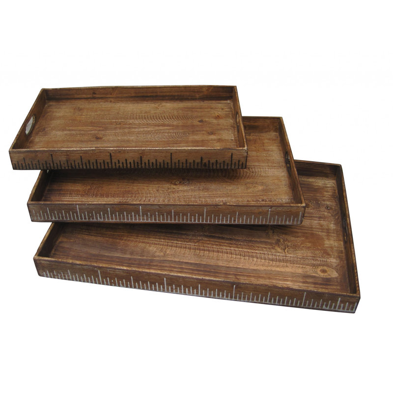Ensemble de plateaux de service en bois 3 pièces Aske, Espresso