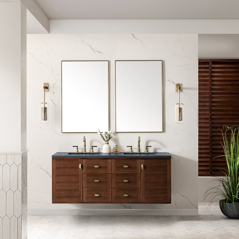 Amberly 60" Double Bathroom Vanity Set, Charcoal Soapstone, 8" Widespread