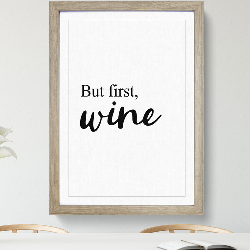 But First Wine - Picture Frame Typography, Oak, 90cm H x 65cm W x 2cm D