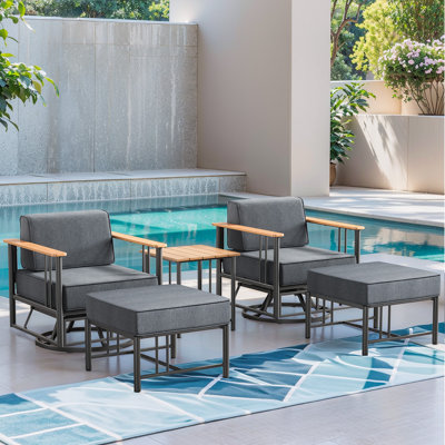 Timberloft 2-Person Outdoor Patio Seating Group With 10" Thick Cushion Swivel Glider Chairs And Ottomans
