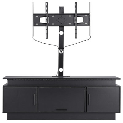 Meuble télé 52 po avec support (pour téléviseurs de 32 à 75 po), centre de divertissement de 56,3 po x 16,93 po x 6,3 po avec lumières à DEL (télécommande / application), 4 prises + 2 USB, rangement à 3 niveaux - idéal pour la chambre à coucher / salon, réglable en hauteur (3 niveaux)