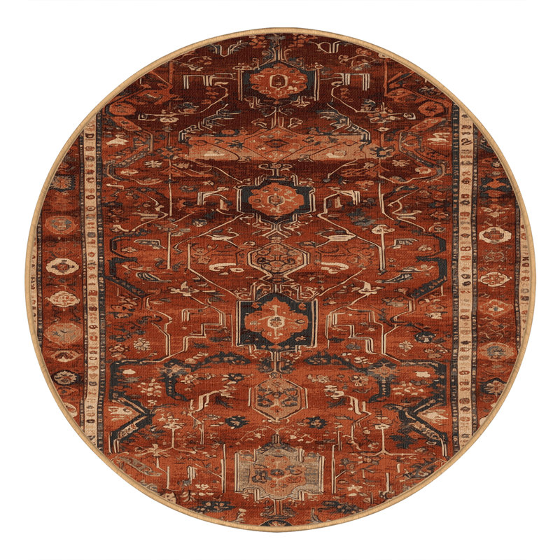 Tapis brun turc lavable à la machine, Rond 6 pi
