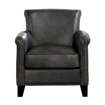 Gray Leather Accent Chair, Solid Wood Frame, High Foam Padding, 72.75 Lb Package Weight Essential Transitional Base, Pocket Coils Nailhead Trim Accents