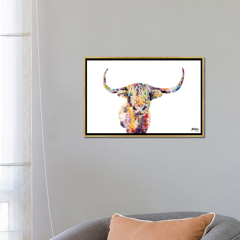« highland cow » par becksy-print, H 18 po x l 26 po x P 1,5 po, Toile encadrée d'or