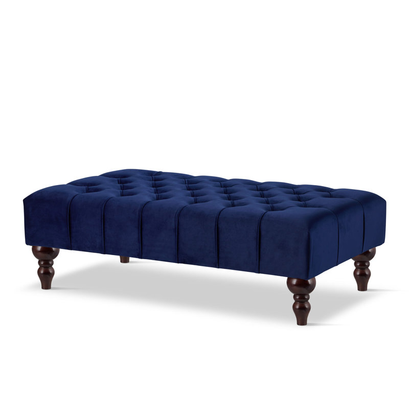 Ainura 80cm Wide Velvet Tufted Rectangle Solid Colour Cocktail Ottoman, Brown/Nut, Navy Blue