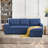 92" Modern Linen Pull Out Sectional Sofa With Storage Chaise,USB Port And Cup Holder-1089574136