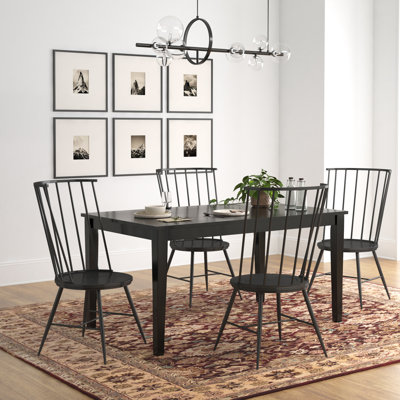 Blum 60" Black Finish Dining Set - 5-Piece, Black Dining Table And High Back Windsor Dining Chairs