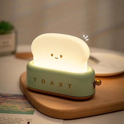 Toaster Lamp Cute Smile Face Toast Night Light, Rechargeable Mini Desk Decor Light with Bread Shape, Fun Bedside Accent Lamp for Bedroom, Living Room & Dining Table