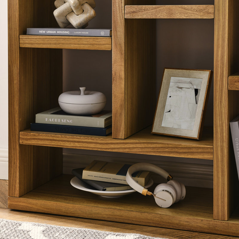 Bibliothèque de rangement autoportante de 43 po de largeur, présentoir à cubes avec 7 espaces de rangement, Bois naturel