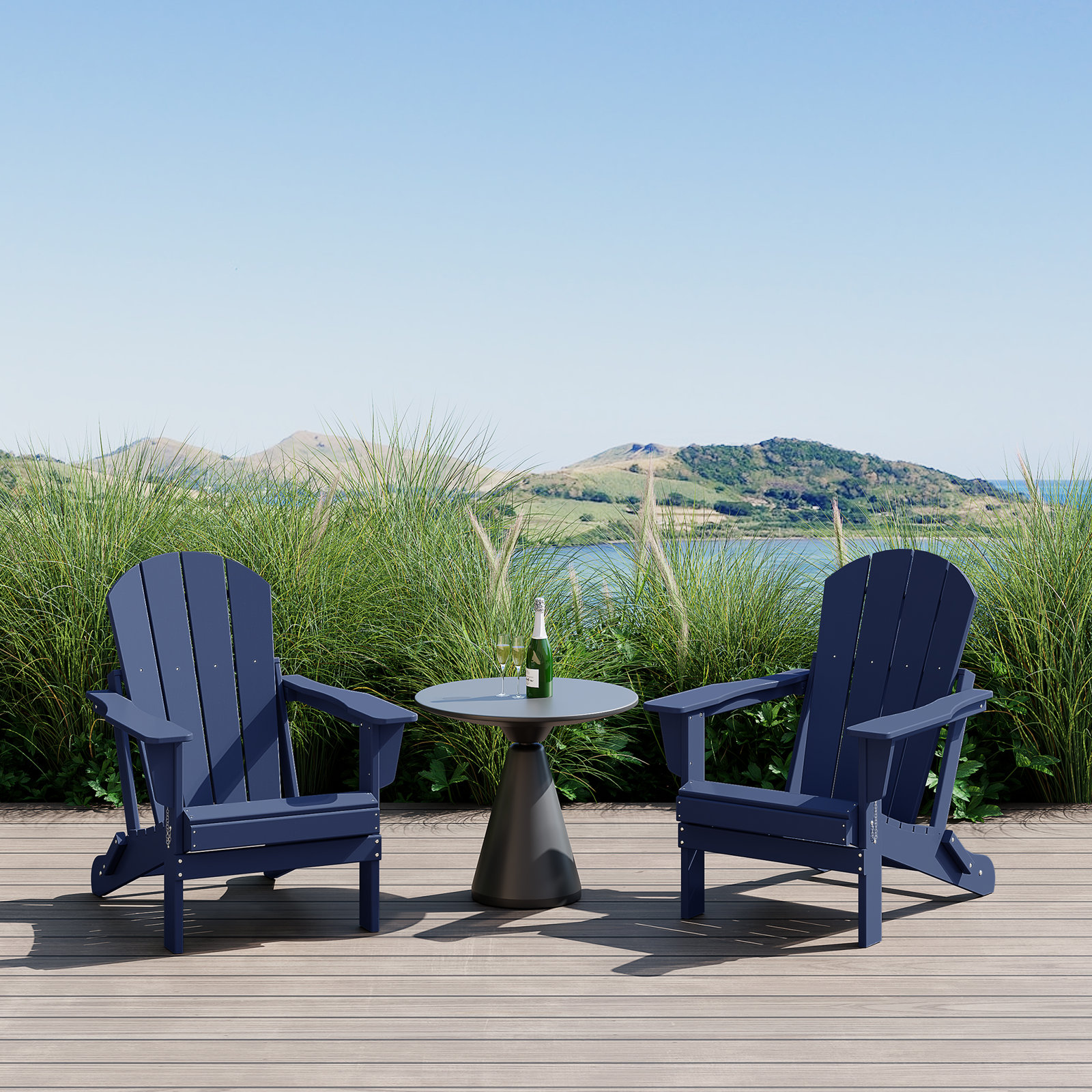 Laguna Foldable Outdoor Adirondack Set, Navy Blue