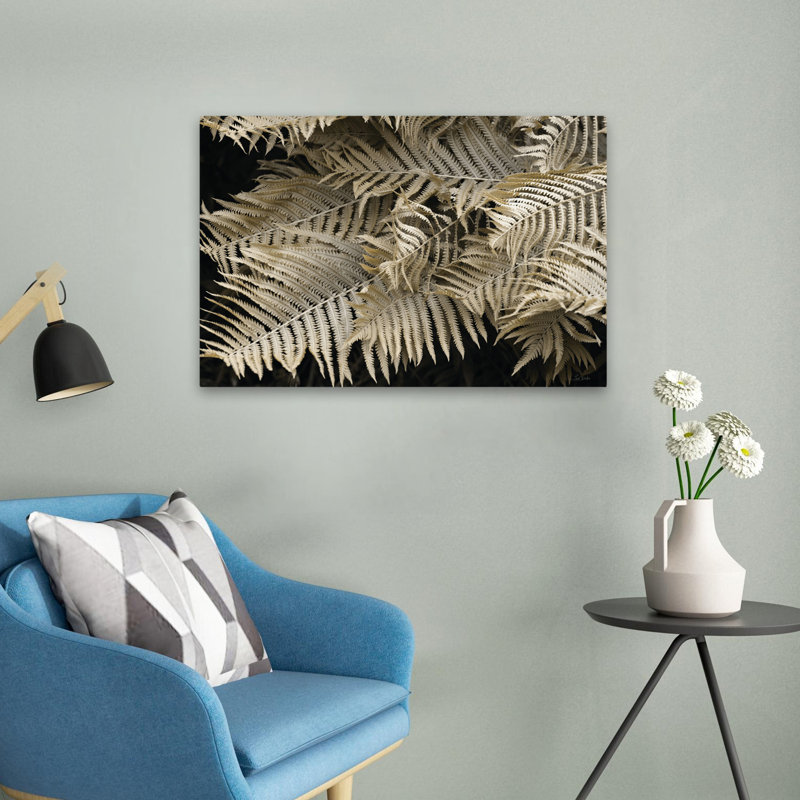 Golden Ferns II - palmier tropical contemporain, art tropical de contraste, plante tropicale, H 16 po x l 24 po