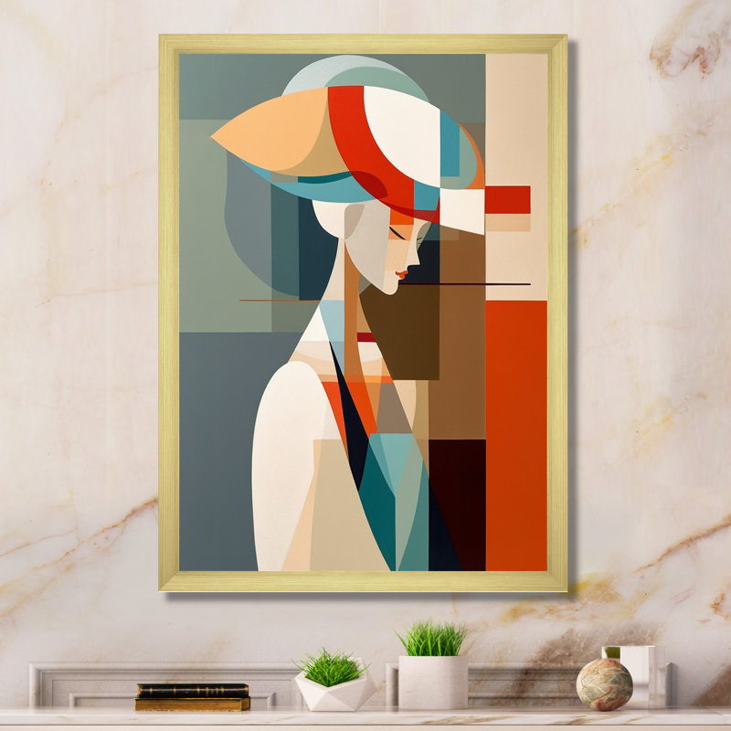 Femme, art déco IV, impression sur toile, Encadrement doré, H 32 po x l 16 po x P 1 po