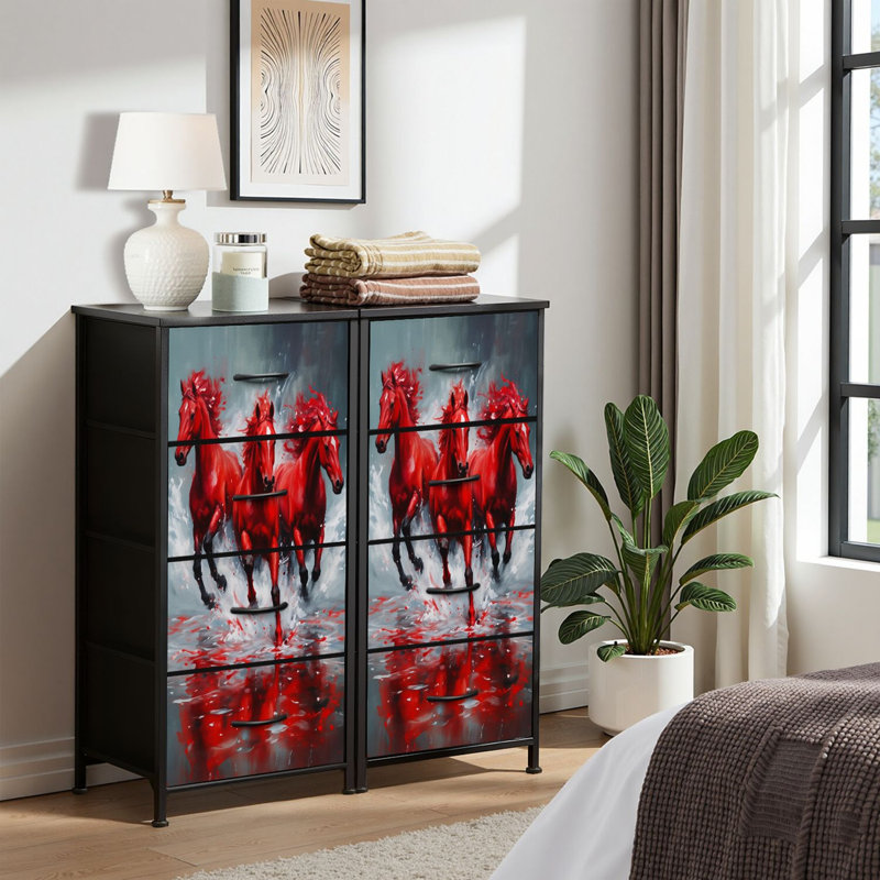 4 Drawer Dresser for Bedroom, Narrow Chest of Drawers, Wooden Top and Study Iron Frame 18"x37.5"-(WxH)