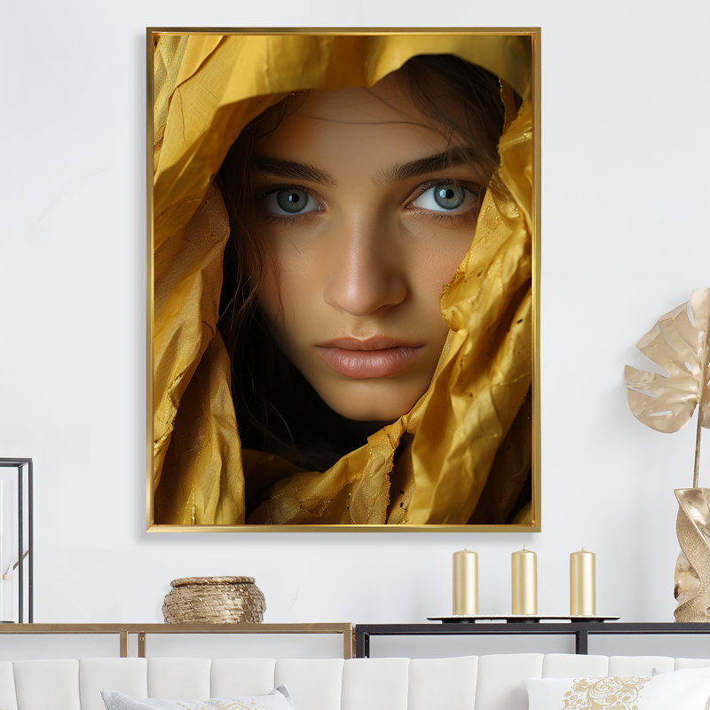 Golden Glyphs Woman Elegance - imprimé, H 40 po x l 30 po x P 1,5 po, Cadre flottant doré