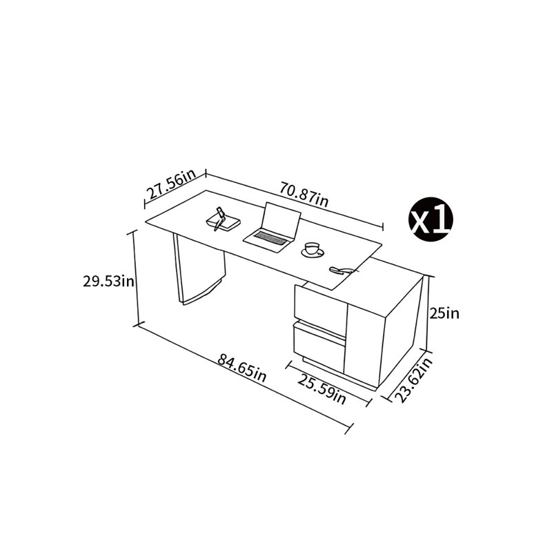 Bureau haut de gamme léger et luxueux, H 29,53 po x l 84,65 po x P 27,56 po