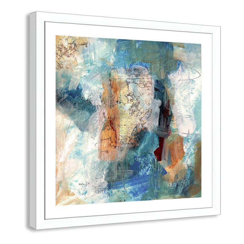 Painterly Elements II - peinture encadrée, Cadre blanc, H 33,5 po x l 33,5 po x P 1,25 po