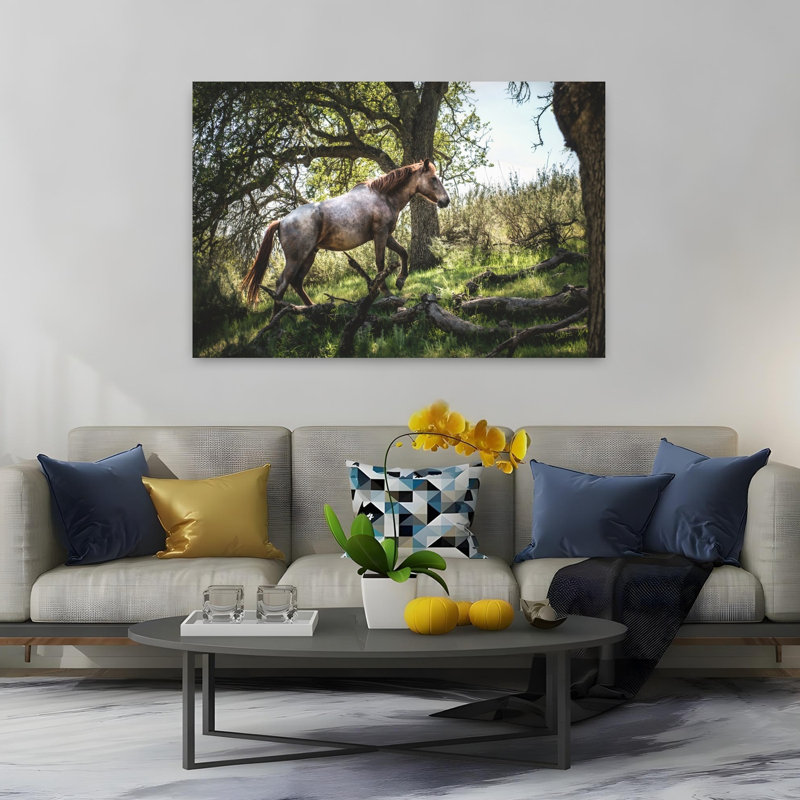Art sauvage, cheval sauvage dans la forêt, 40" H x 60" W