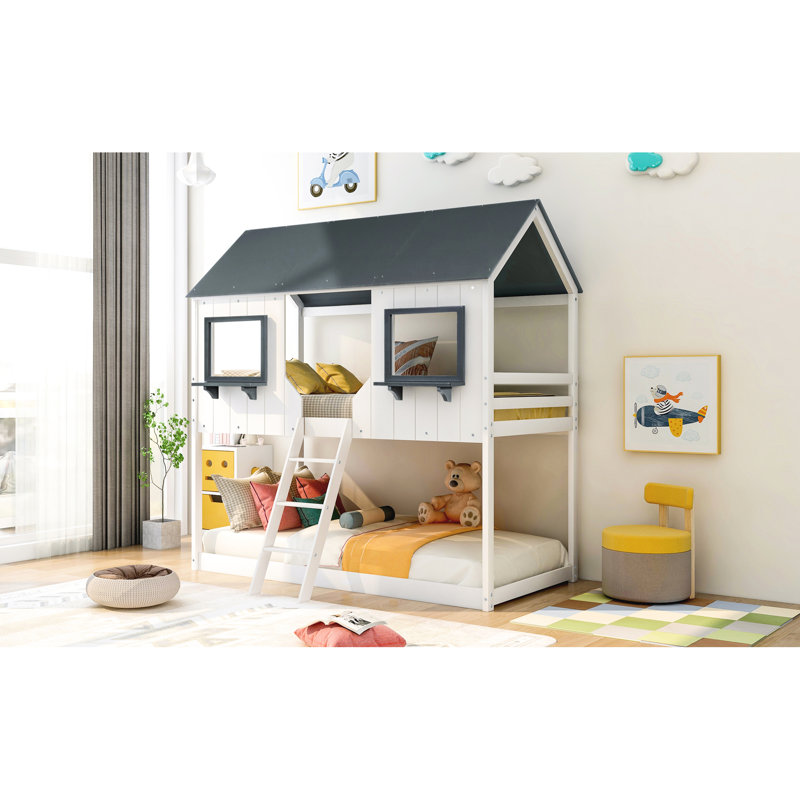 Lit simple au-dessus d'un lit superposé blanc avec garde-corps - Option pour maximiser l'espace (blanc), Blanc