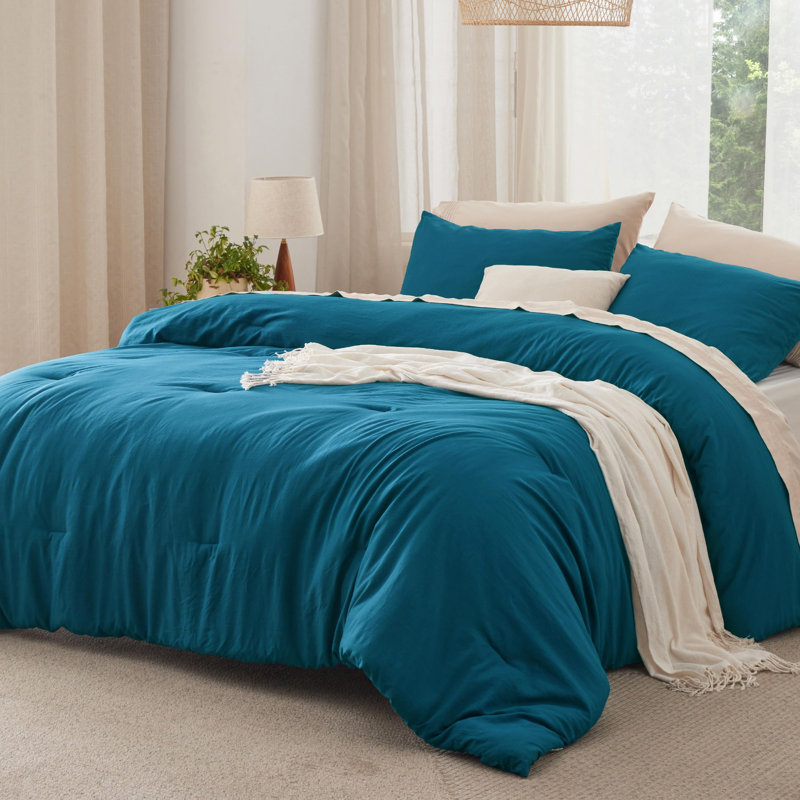 Bedsure Reversible Prewashed Comforter Set, Twin Comforter + 1 Standard Pillowcase, Teal