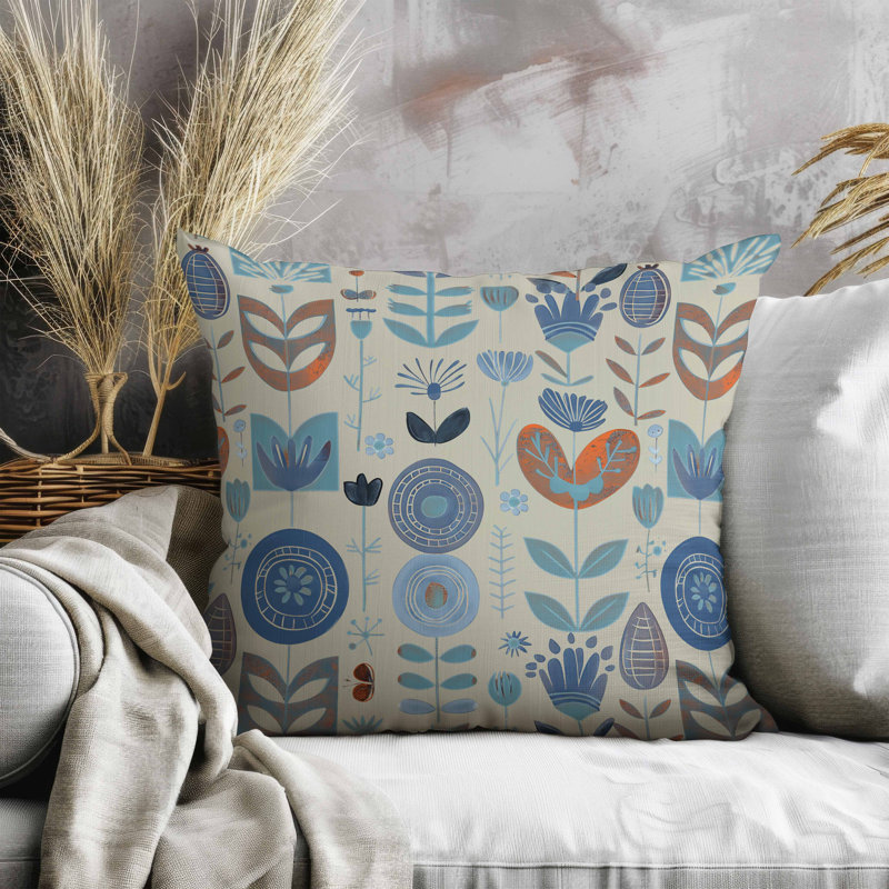 Coussin en suède Baltic Blossoms, Blue/Green/Beige, Carré 26 po